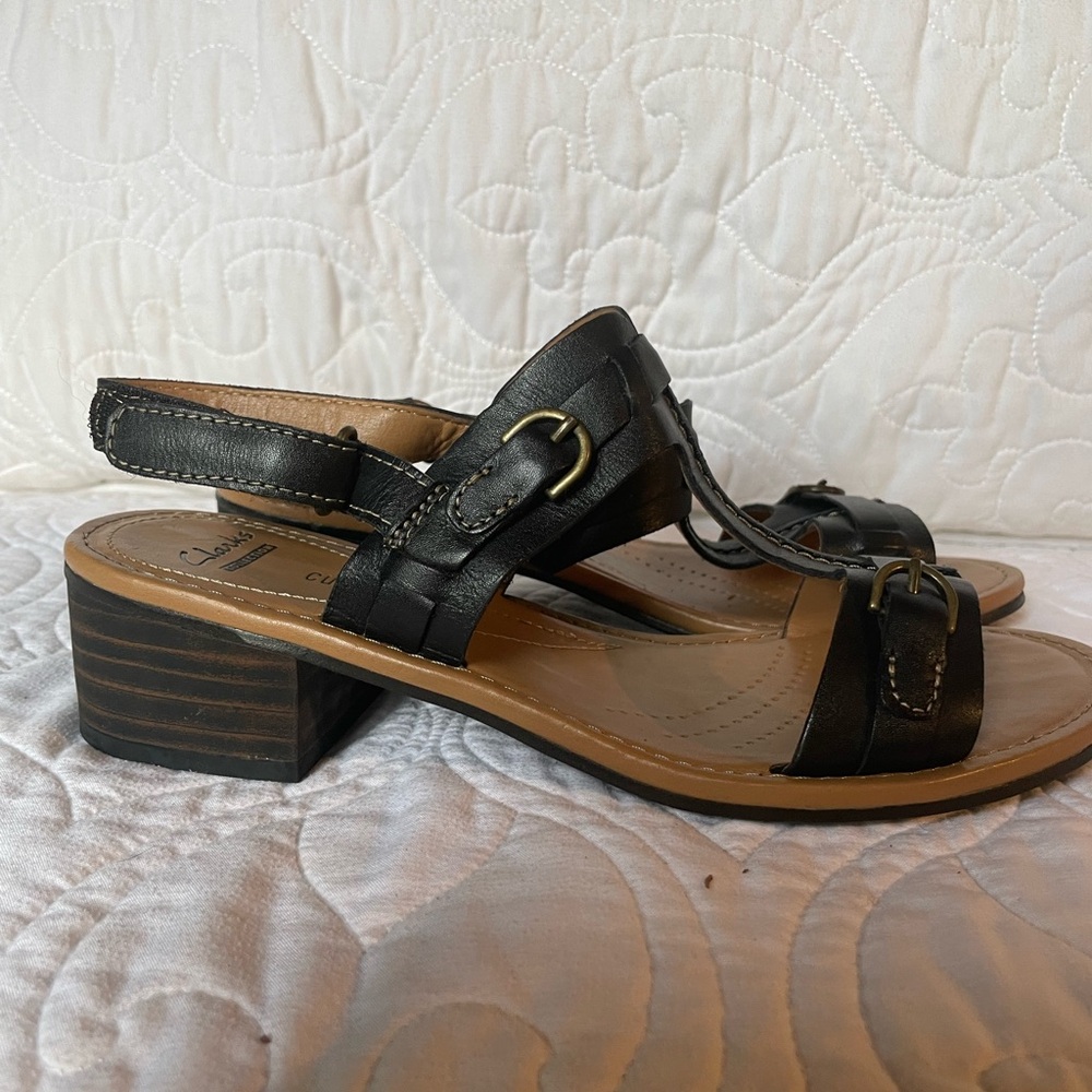 Clarks Black Leather Sandals (size 7) with Adjustable Straps